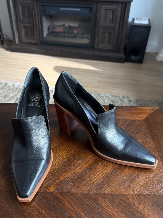 Steve Madden Shoes - VINCE CAMUTO Wevenly Black Leather High Vamp Pointed Toe Loafer Heel | 9M | NEW